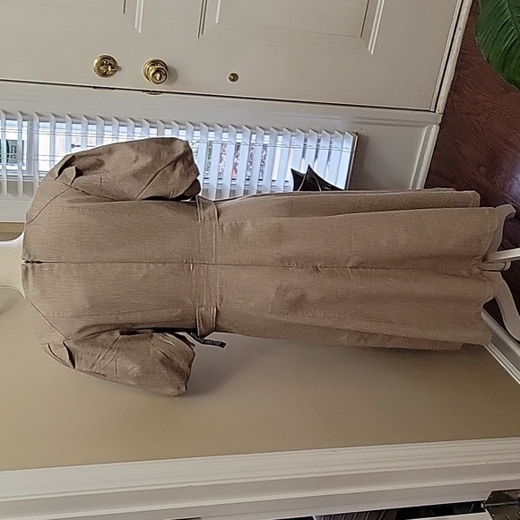 New York & Co tan Vneck dress puff sleeve fit waist A-line maxi pockets L New… - Picture 5 of 11